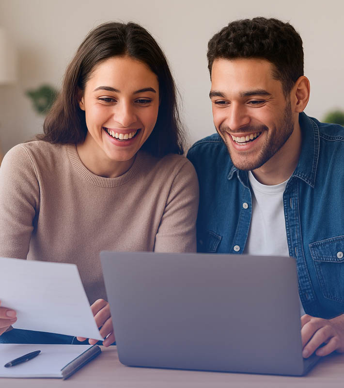 Pärchen sitzt am Laptop